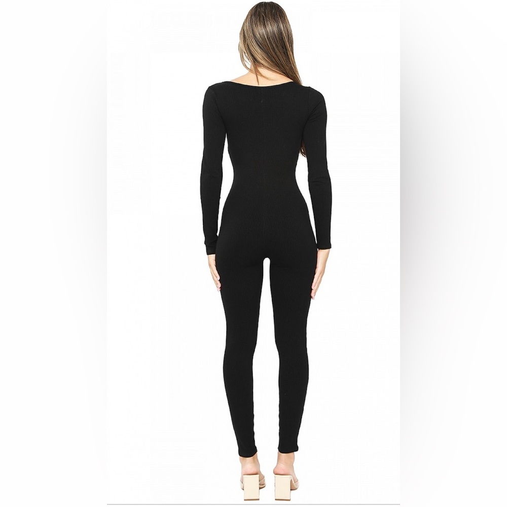 Black Ribbed Jumpsuit - Picture 2 of 8